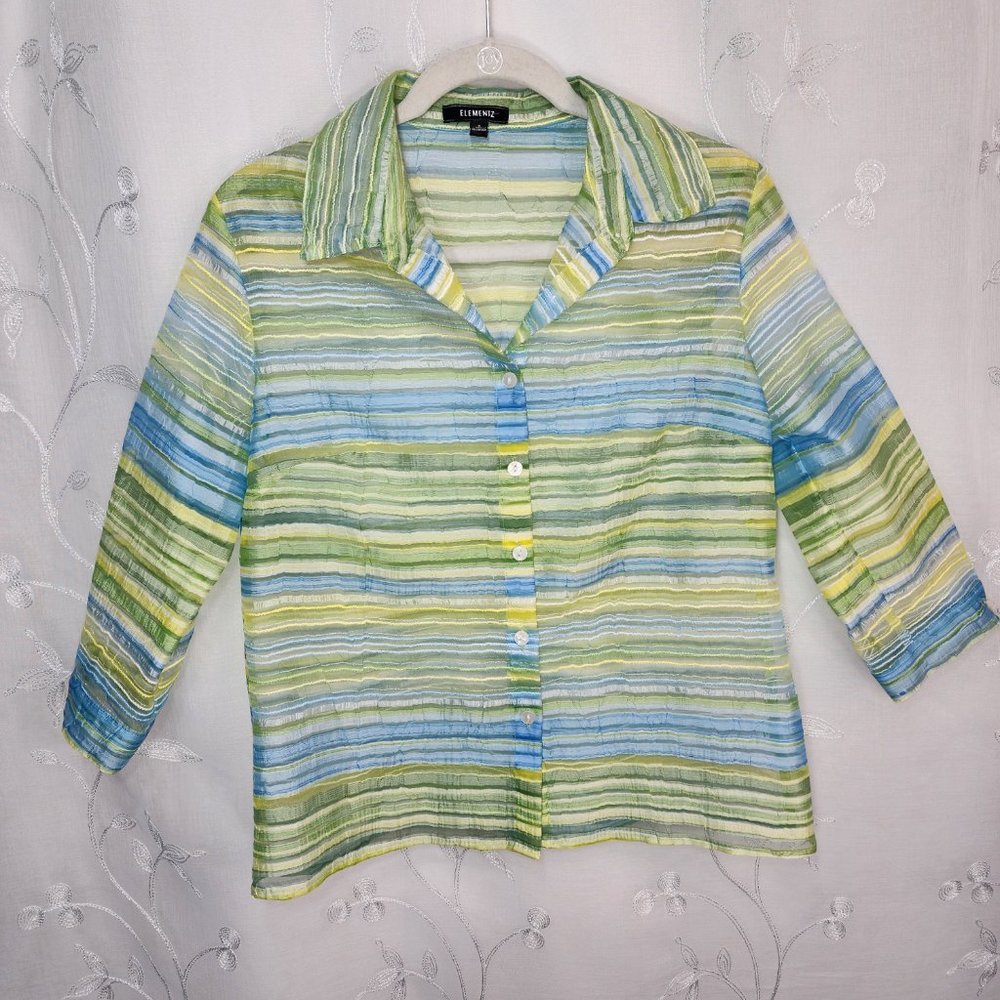Elementz Semi-Sheer, Pastel, 3/4 Sleeve Button-up Blouse